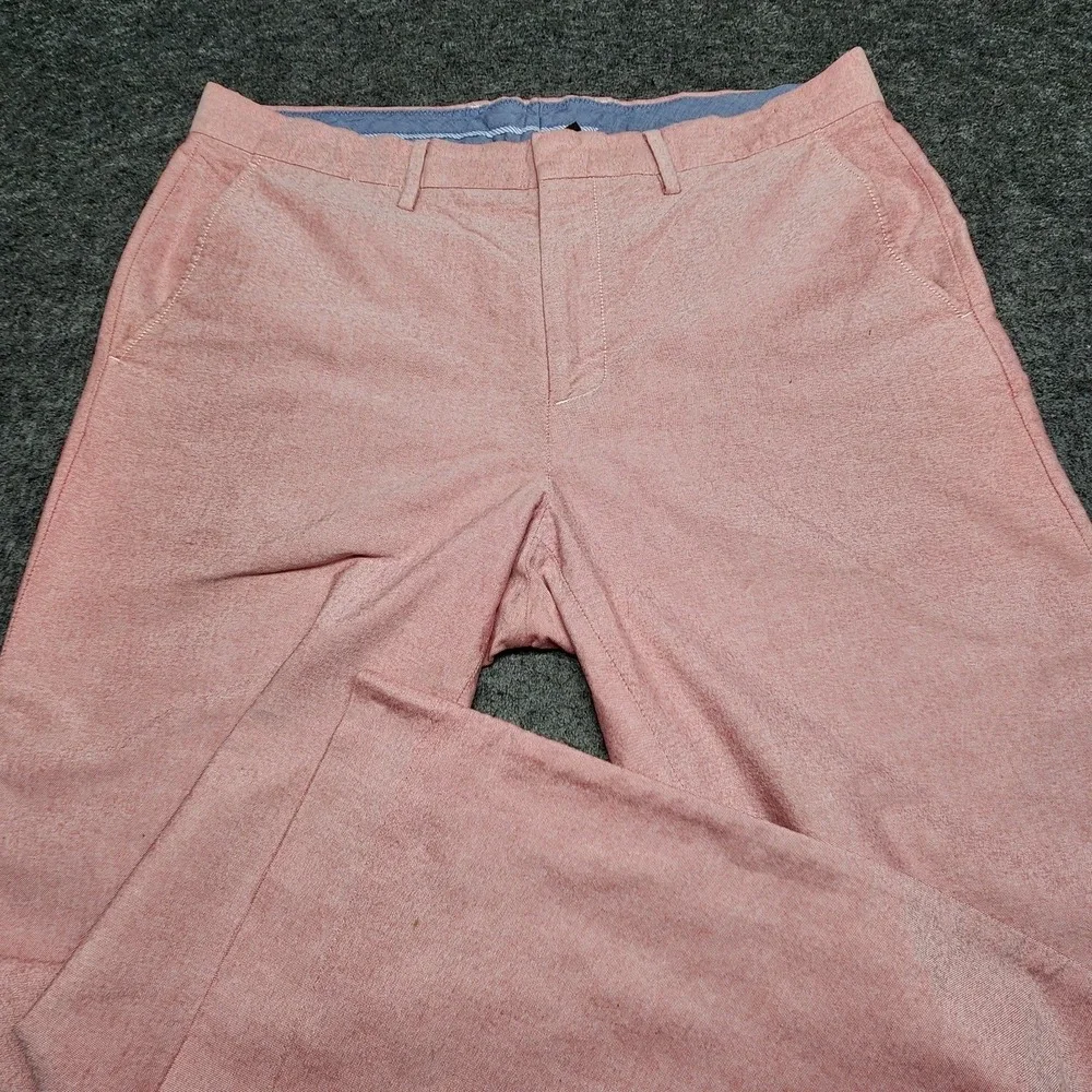 J Crew Mens Bowery Urban Slim Flat Front Chino Pants Heathered Red Pink 34x33
